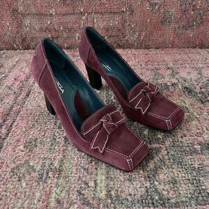 Via Spiga Berry Suede Heeled Loafers Pumps, Sz 7
